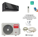 VIVAX H+ Design Gray Mirror 12000 BTU + 2 m Montageset Split Klimaanlage A+++