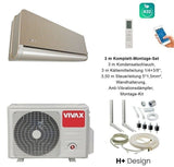 VIVAX H+ Design GOLD + 3 m Komplett SET Klimagerät Klimaanlage 3D Swing A+++