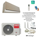 VIVAX H+ Design GOLD + 5 m Komplett SET Klimagerät Klimaanlage 3D Swing A+++