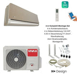 VIVAX H+ Design GOLD + 4 m Komplett SET Klimagerät Klimaanlage 3D Swing A+++