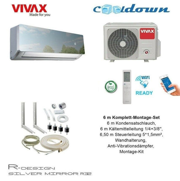 VIVAX R Design SILVER MIRROR 12000 BTU + 6 m Komplett SET Split Klimaanlage A+++