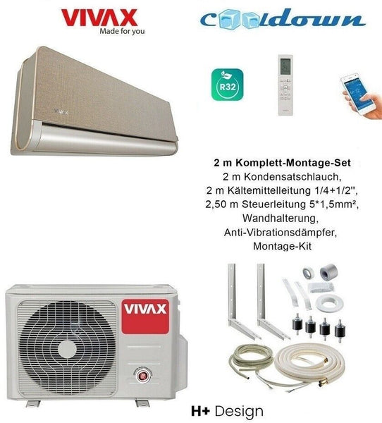 VIVAX H+ Design GOLD 18000 BTU + 2 m Komplett SET Split Klimaanlage 3D Swing A++