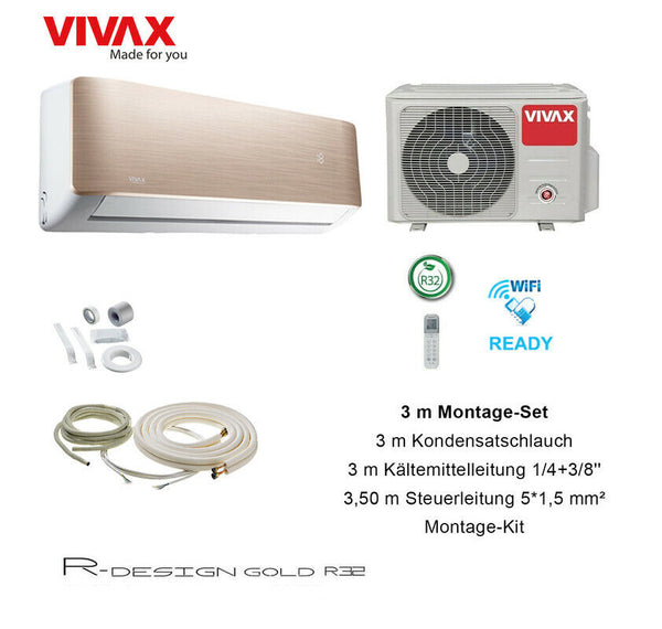 VIVAX R Design GOLD 12000 BTU + 3 m Montageset Split Klimaanlage A +++