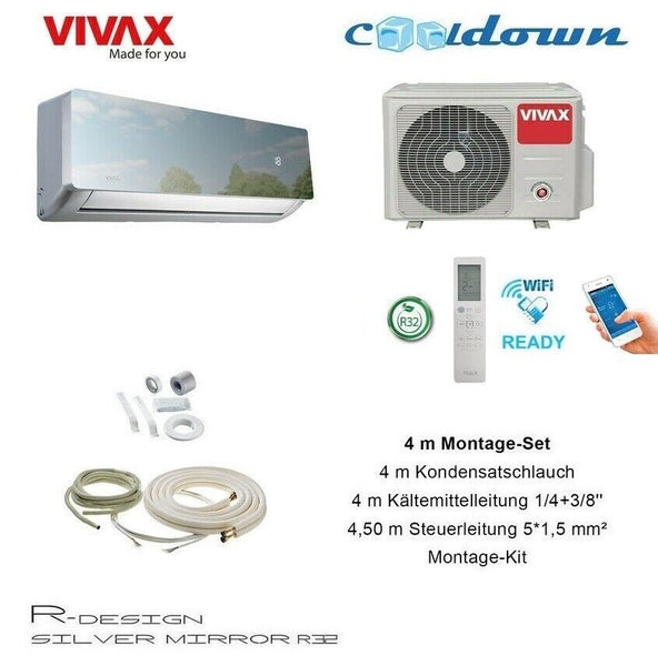 VIVAX R Design SILVER MIRROR 12000 BTU + 4 m Montageset 3,8 KW Klimaanlage A+++