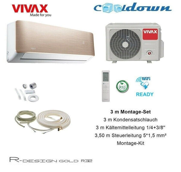 VIVAX R Design GOLD 9000 BTU + 3 m Montageset 2,6 KW Split Klimaanlage A+++