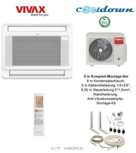 VIVAX Flur-Truhe 12000 BTU + 8 m Komplett SET 3,81 KW Split Klimaanlage A+++