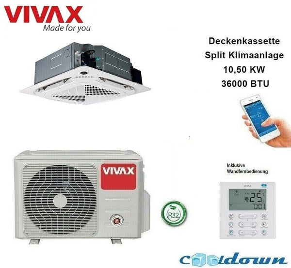 VIVAX Deckenkassette 10,5 KW 36000 BTU 4-Wege Decke Split Klimaanlage A++