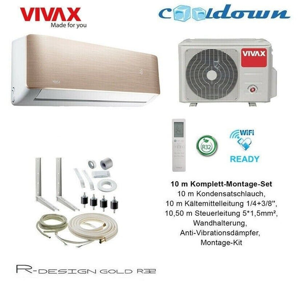 VIVAX R Design GOLD 9000 BTU + 10 m Komplett SET 2,6 KW Split Klimaanlage A+++