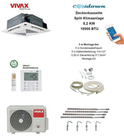 VIVAX Deckenkassette 18000 BTU + 5 m Montageset Decken Split Klimaanlage A++