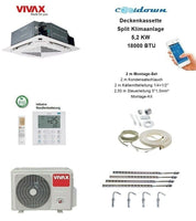 VIVAX Deckenkassette 18000 BTU + 2 m Montageset Decken Split Klimaanlage A++