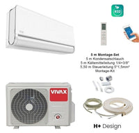 VIVAX H+ Design Weiß + 5 m Montageset Klimagerät Split Klimaanlage 3D Swing A+++