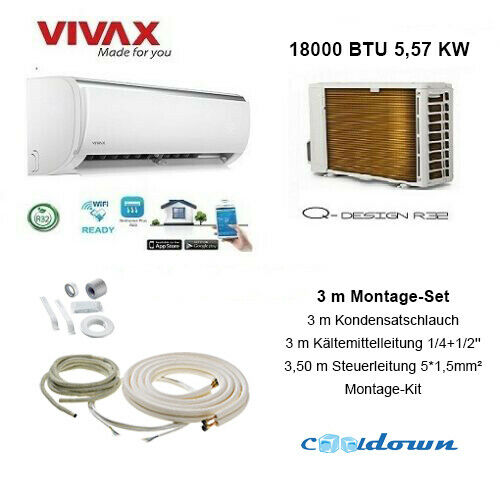 VIVAX Q Design 18000 BTU + 3 m Montageset 5,57 KW Split Klimaanlage A++