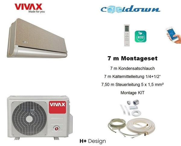 VIVAX H+ Design GOLD 18000 BTU + 7 m Montageset Split Klimaanlage 3D Swing A++