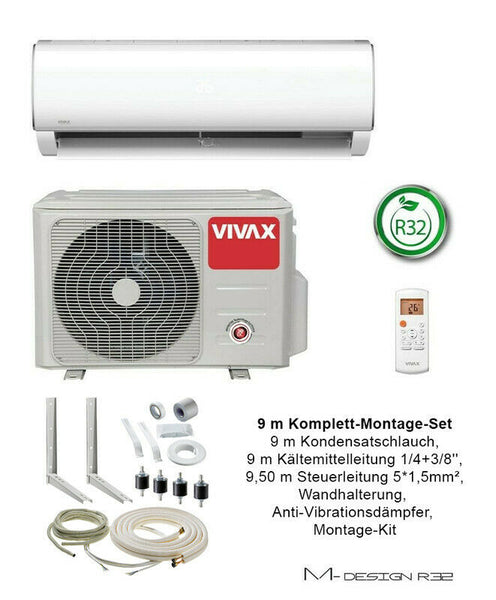 VIVAX M Design 9000 BTU + 9 m Komplett Montageset 2,6 KW Split Klimaanlage