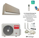 VIVAX H+ Design GOLD + 8 m Komplett SET Klimagerät Klimaanlage 3D Swing A+++