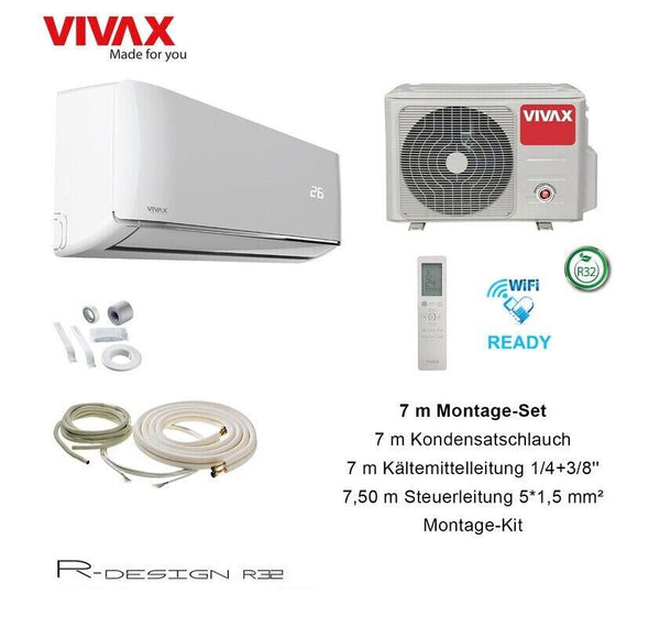VIVAX R Design 12000 BTU +7 m Montageset 3,8KW Klimagerät Split Klimaanlage A+++