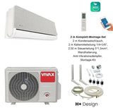 VIVAX H+ Design SILVER + 2 m Komplett SET Klimagerät Klimaanlage 3D Swing A+++