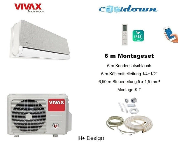 VIVAX H+ Design SILVER 18000 BTU + 6 m Montageset Split Klimaanlage 3D Swing A++