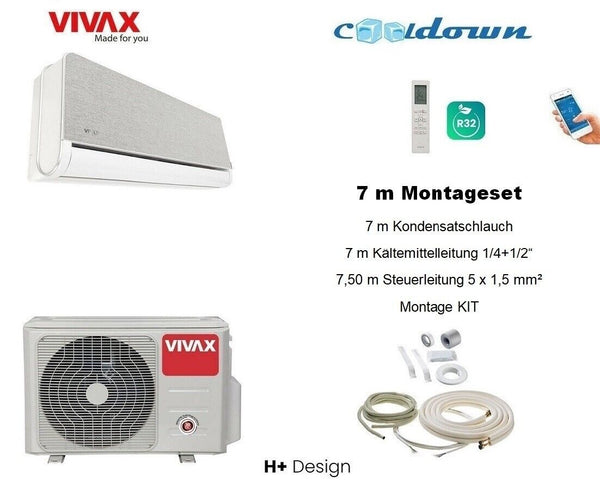 VIVAX H+ Design SILVER 18000 BTU + 7 m Montageset Split Klimaanlage 3D Swing A++