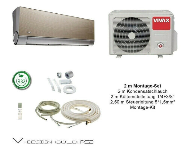 VIVAX V Design GOLD 12000 BTU + 2 m Montageset 3,8 KW Split Klimaanlage A+++