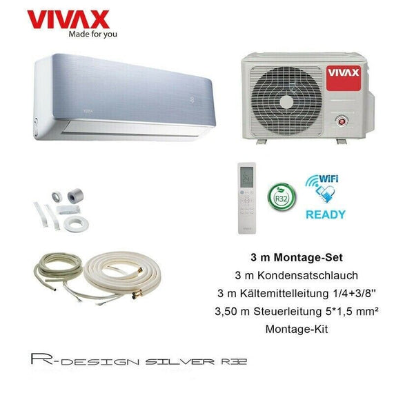 VIVAX R Design SILVER 9000 BTU + 3 m Montageset  2,6 KW Split Klimaanlage A+++