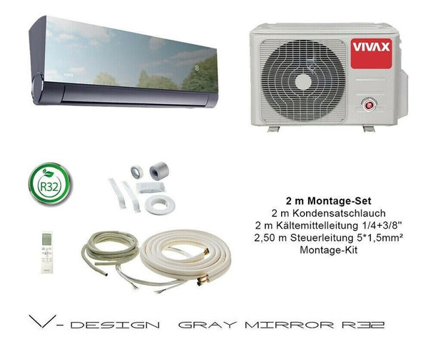 VIVAX V Design Gray Mirror 9000 BTU+ 2 m Montageset 2,6KW Split Klimaanlage A+++