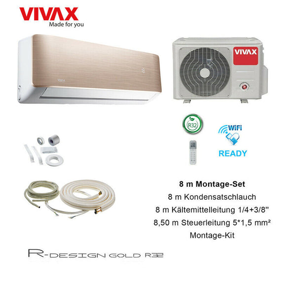 VIVAX R Design GOLD 12000 BTU + 8 m Montageset Split Klimaanlage A+++