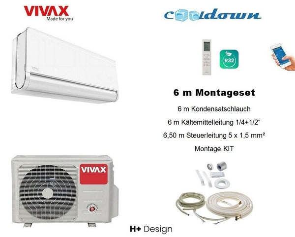 VIVAX H+ Design WEIß 18000 BTU + 6 m Montageset Split Klimaanlage 3D Swing A++