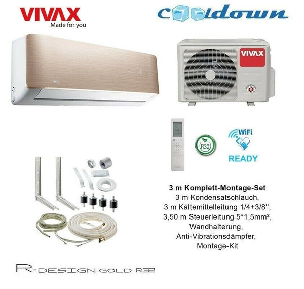 VIVAX R Design GOLD 9000 BTU + 3 m Komplett SET 2,6 KW Split Klimaanlage A+++