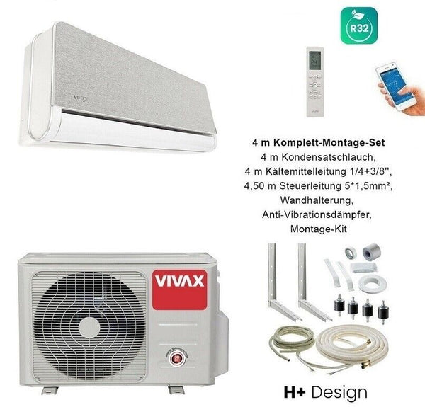 VIVAX H+ Design SILVER + 4 m Komplett SET Klimagerät Klimaanlage 3D Swing A+++
