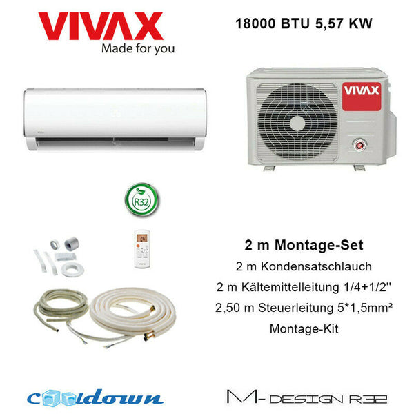VIVAX M Design 18000 BTU + 2 m Montageset 5,57 KW Split Klimaanlage R32