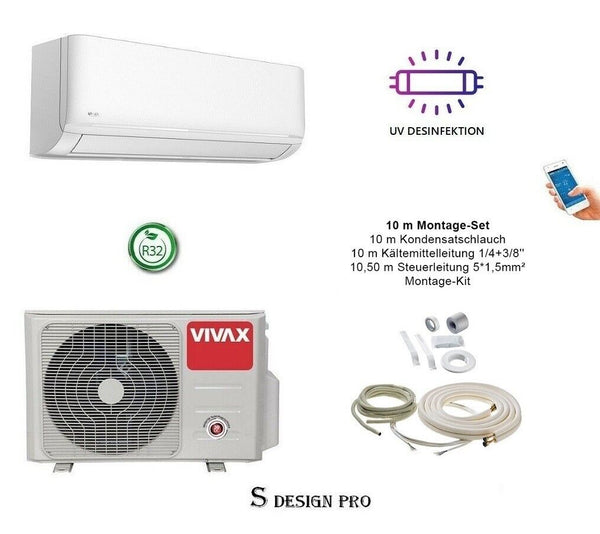 VIVAX S Design PRO 12000 BTU + 10 m Montageset Split Klimaanlage A++ U –  CoolDown