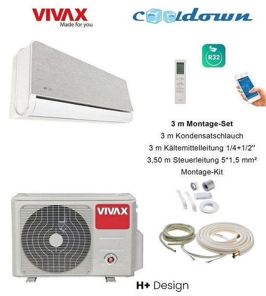 VIVAX H+ Design SILVER 18000 BTU + 3 m Montageset Split Klimaanlage 3D Swing A++