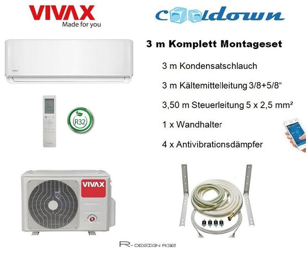 VIVAX R Design 24000 BTU + 3 m Komplett Montageset 7KW Split Klimaanlage R32 A++