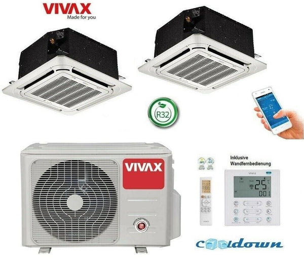 VIVAX Deckenkassette Multisplit 2 x 5,2 KW 4-Wege Klimaanlage Wandfernbed. R32