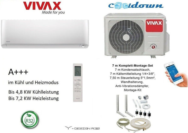 VIVAX Y Design 12000 BTU+7 m Komplett SET 3,5KW Split Klimaanlage inkl WIFI A+++