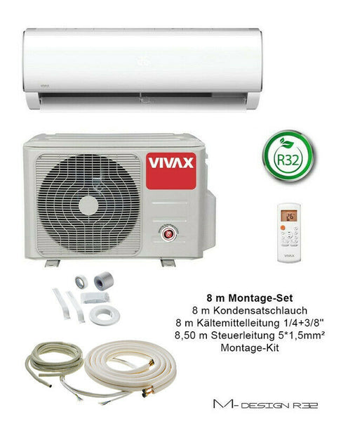 VIVAX M Design 9000 BTU + 8 m Montageset 2,6 KW Klimagerät Split Klimaanlage A++