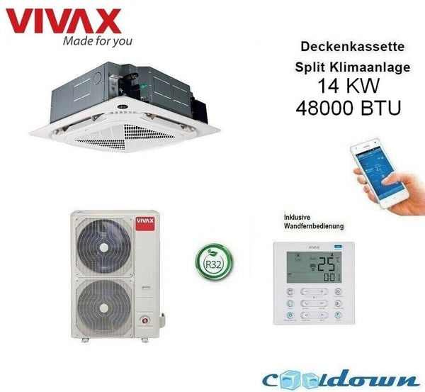 VIVAX Deckenkassette 14 KW 48000 BTU 4-Wege Decke Split Klimaanlage A++
