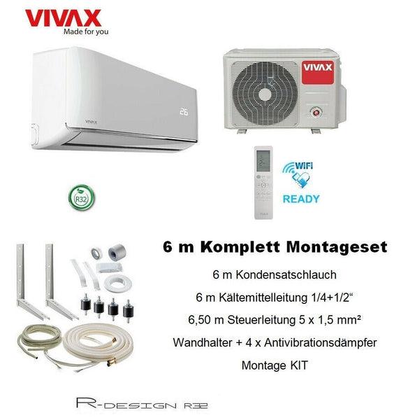 VIVAX R Design 18000 BTU + 6 m Komplett Montageset 5,57 KW Split Klimaanlage A++