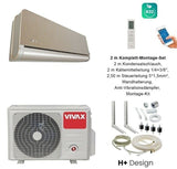 VIVAX H+ Design GOLD + 2 m Komplett SET Klimagerät Klimaanlage 3D Swing A+++