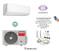 VIVAX S Design PRO 9000 BTU + 9 m Komplett Montageset Split Klimaanlage UV Lampe