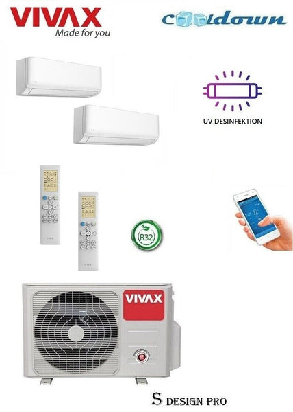 VIVAX Multisplit S Design 2 x 9000 BTU WIFI Klimagerät Klimaanlage A++ UV Lampe