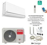 VIVAX H+ Design Weiß  + 8 m Komplett Montageset Split Klimaanlage 3D Swing A+++