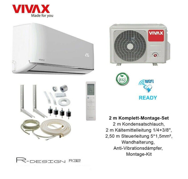 VIVAX R Design 9000 BTU + 2 m Komplett Montageset 2,6 KW Split Klimaanlage A+++