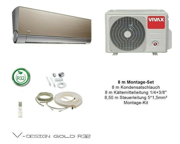 VIVAX V Design GOLD 12000 BTU + 8 m Montageset 3,8 KW Split Klimaanlage A+++