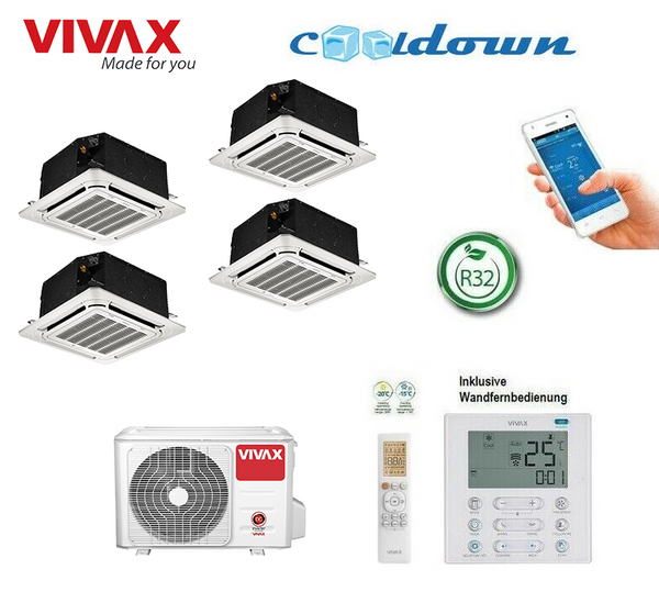 VIVAX Deckenkassette Multisplit 4 x 3,5 KW 4 Wege Klimaanlage Wandfernbed. R32
