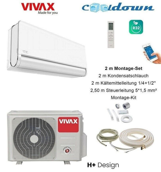 VIVAX H+ Design WEIß 18000 BTU + 2 m Montageset Split Klimaanlage 3D Swing A++