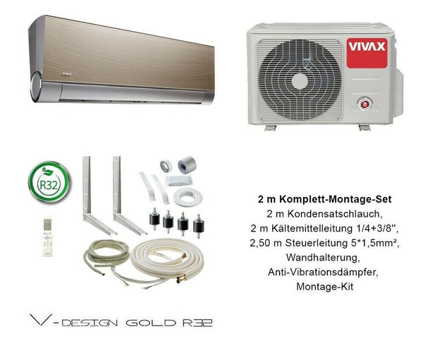VIVAX V DESIGN GOLD 12000 BTU + 2 m Komplett SET 3,8 KW Split Klimaanlage A+++